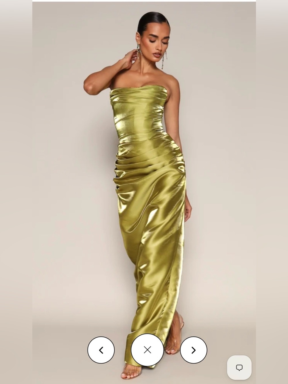Olive green strapless corset gown
